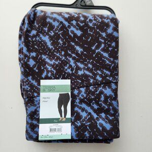 Terra & Sky Womens High Rise Fitted Leggings Plus Size 4X Snake Blue Print NWT